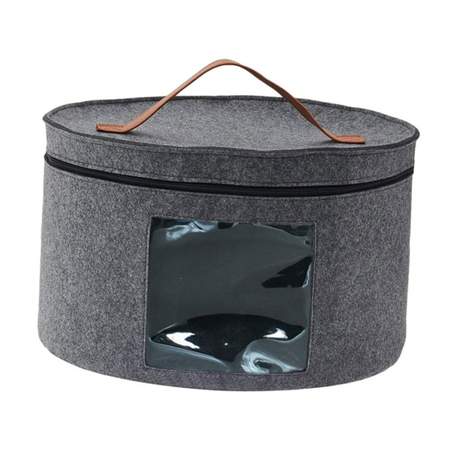 Caja para sombreros con tapa a prueba de polvo para mujeres y hombres, organizador de sombreros plegable redondo Gris 33x26cm
