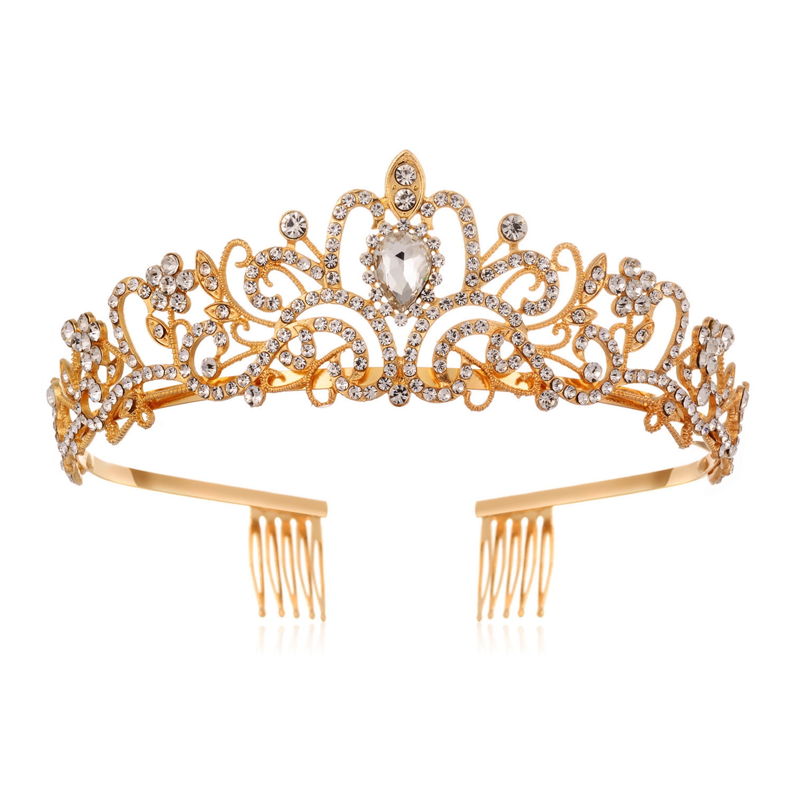 HEVIRGO Princess Hair Crown Flower Rhinestones Headwear Vintage Bright ...