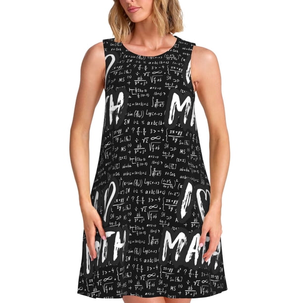 Fotbe I love Math Vestido de Verano sin Mangas para Mujer – Vestido Midi Línea A, Estilo Camiseta Floral, Vestido Playero Casual y Fluido