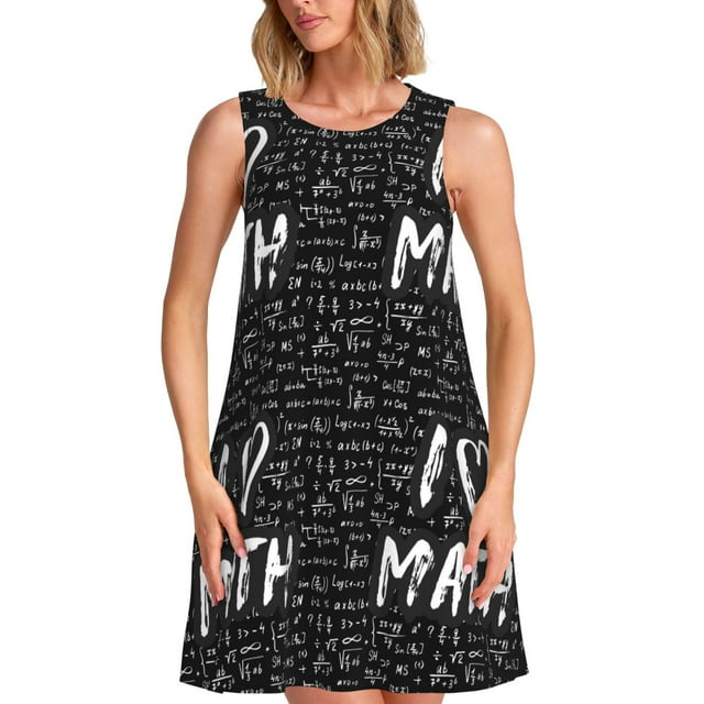 Fotbe I love Math Vestido de Verano sin Mangas para Mujer – Vestido Midi Línea A, Estilo Camiseta Floral, Vestido Playero Casual y Fluido