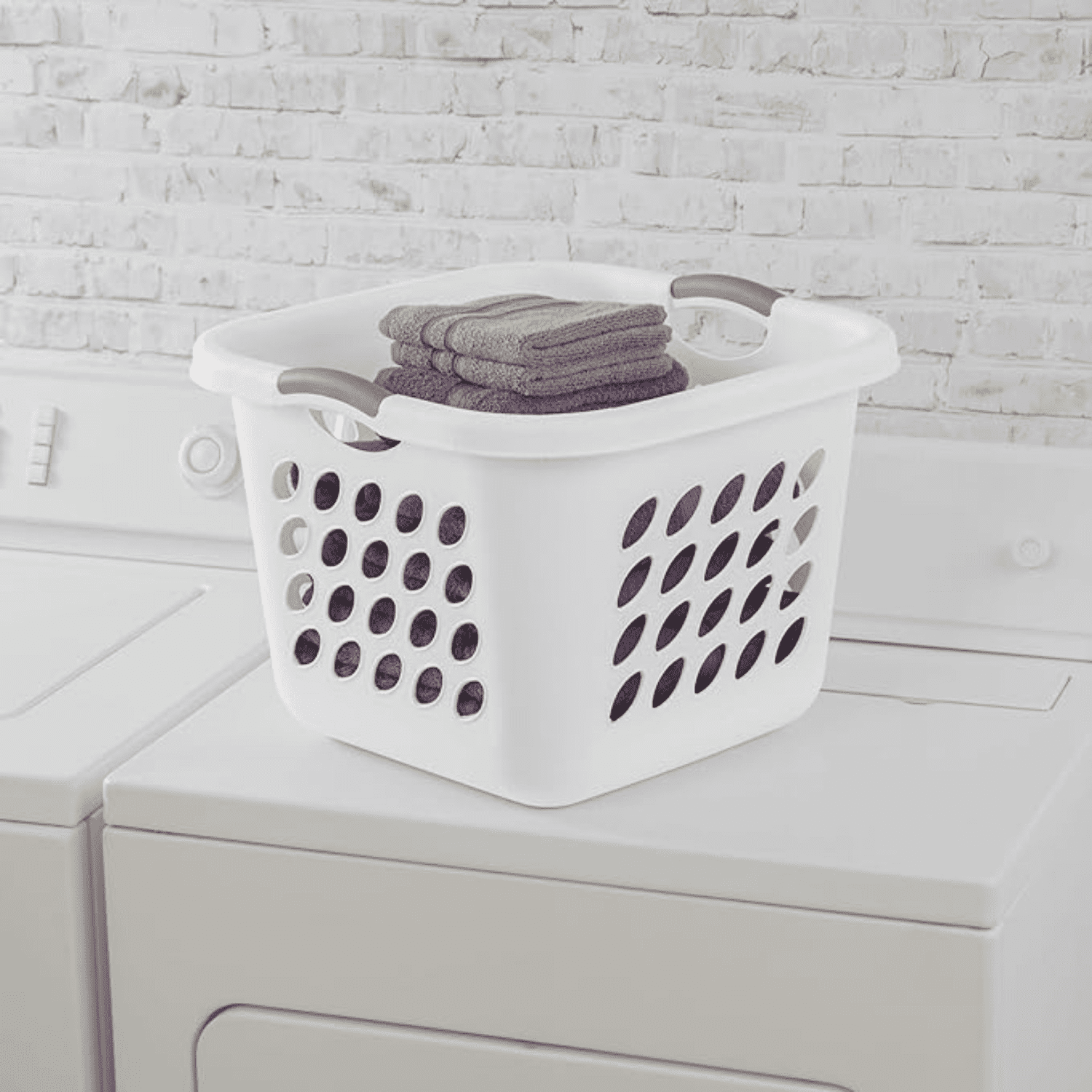 1.5 Storage Bushel Square Laundry Basket Plastic, Laundry Hamper White