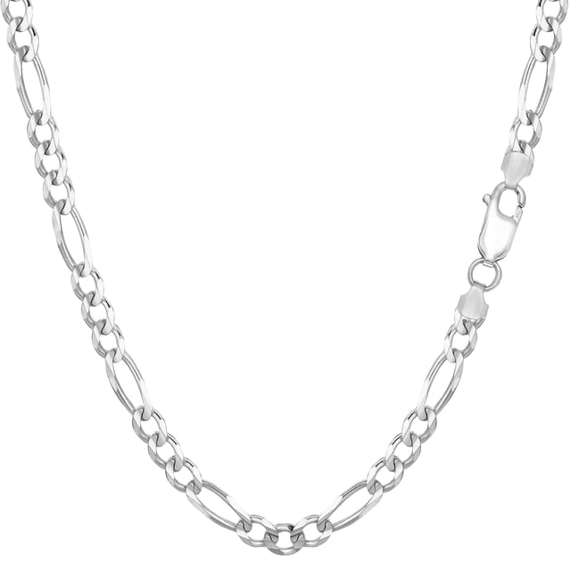 Sterling Silver Rhodium Plated Figaro Chain Necklace, 3.7mm, 20"