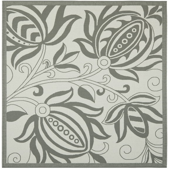 Safavieh Courtyard Bryanna Floral Indoor/Outdoor Area Rug, Light Gray/Anthracite, 6'7" x 6'7" Square
