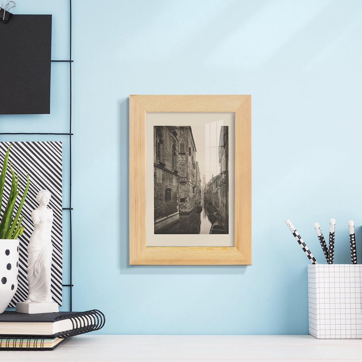 Vintage Views of Venice V - Framed Print w/glass - Natural Wood