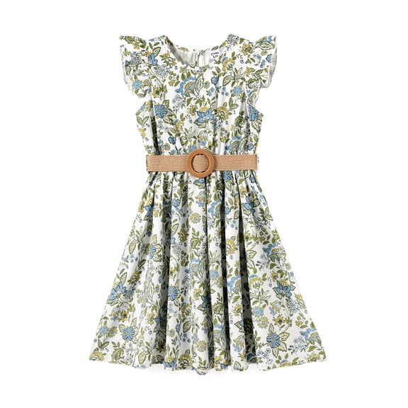 Vestido para Niñas PATPAT Vintage Boho Floral con Volantes y Cinturón