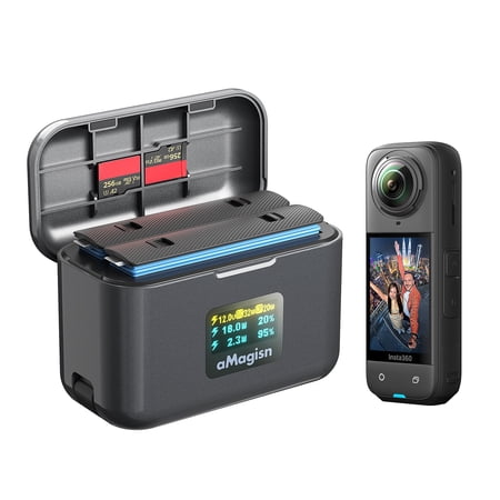 36W Dual-Port Fast Charging Box is Compatible with Insta360 X5 Batteries USB-C PD Smart Charger with Display Screen Dual Battery Charging Case & Storage
