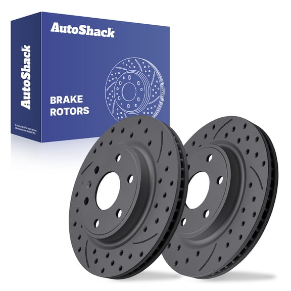 AutoShack Front Vented Drilled & Slotted Coated Brake Rotors Black Matte Finish 2-PC Set Replacement for 2007-2017 GMC Acadia 2009-2017 Chevrolet Traverse BlackShield 12.8" (325 mm)