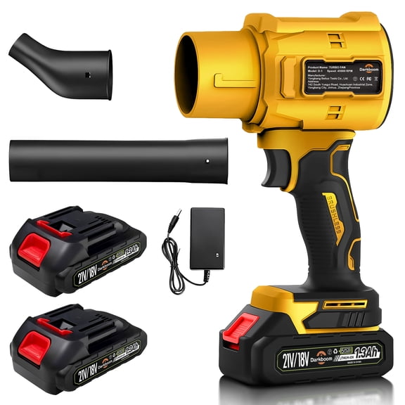 Handheld Leaf Blower Cordless with 45000RPM Turbo Blower 2pcs 21V 1.5Ah Batteries an Adapter Charger and Two Types of air ducts