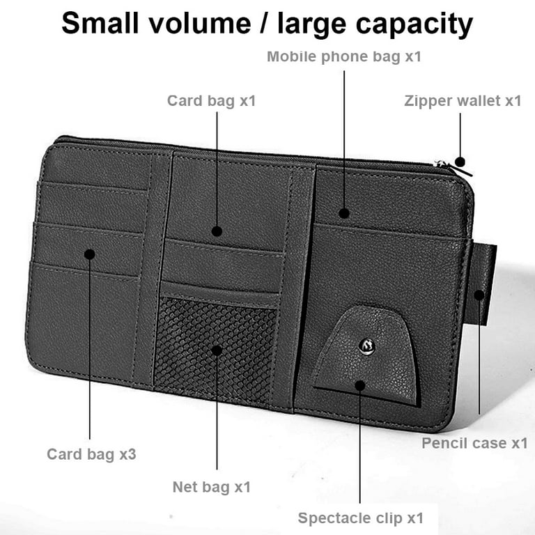Miuline Car Sun Visor Organizer,PU Leather Car Organizer Licence Card  Storage Pouch Bag Registration Holder With Multi-Pocket Net Zipper for Auto 