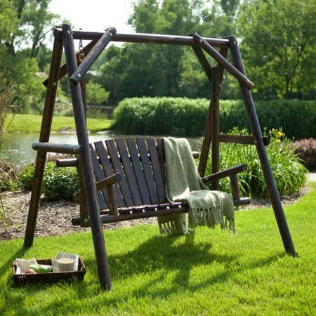 Coral Coast Rustic Torched Log Curved Back Porch Swing and A-Frame Set