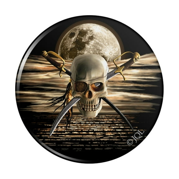 Pirate Skull Crossed Swords Cutlasses Ocean Moon Kitchen Refrigerator Locker Button Magnet