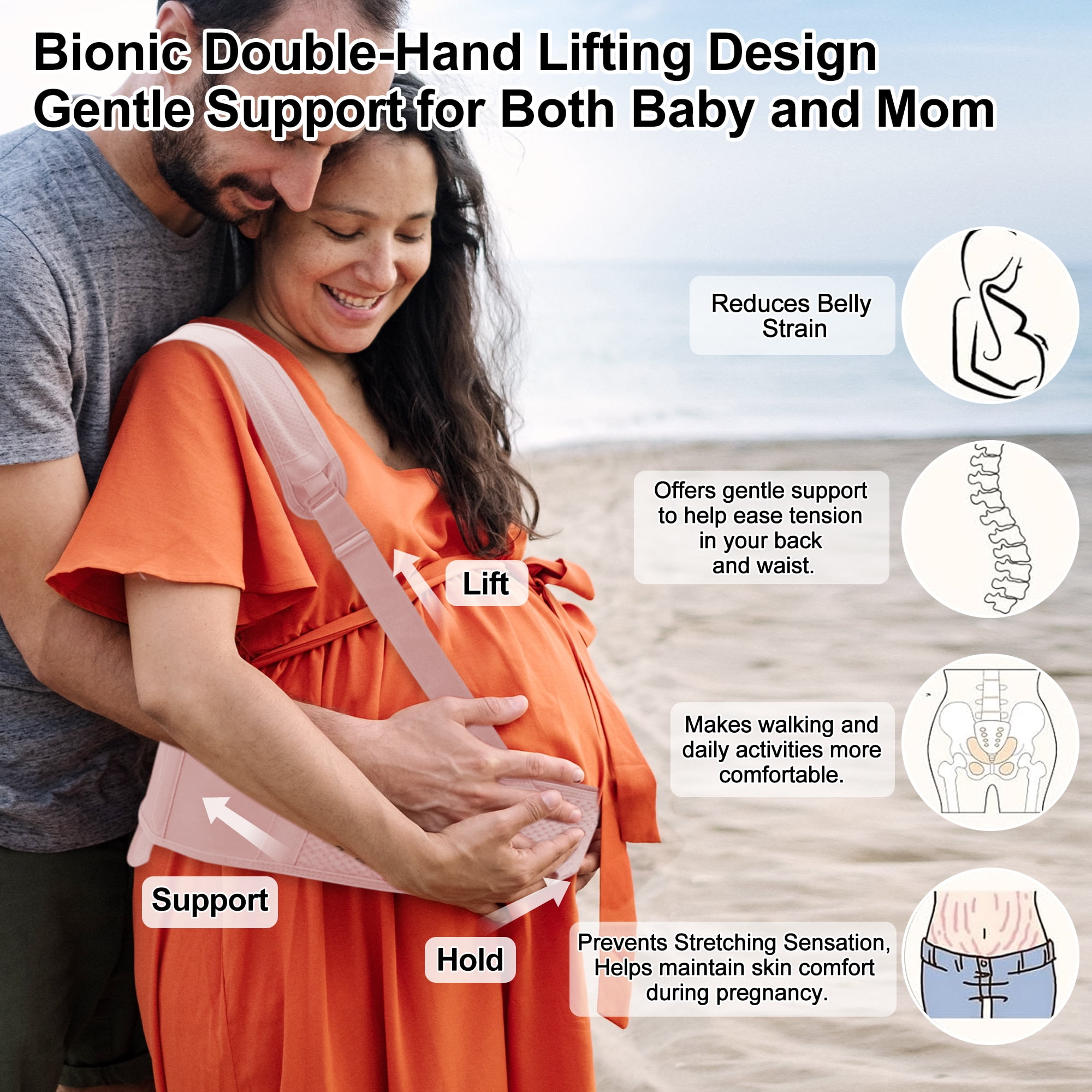 Unique Bargains Pregnancy Belly Band with Adjustable Straps 1 Pc Large Pink