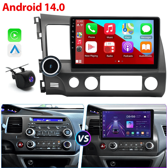 Gsuatey Android 14 10.1'' Car Stereo for Honda Civic 2006-2011 - Wireless CarPlay/Android Auto, GPS, Bluetooth, WiFi, AHD Backup Camera & Mic