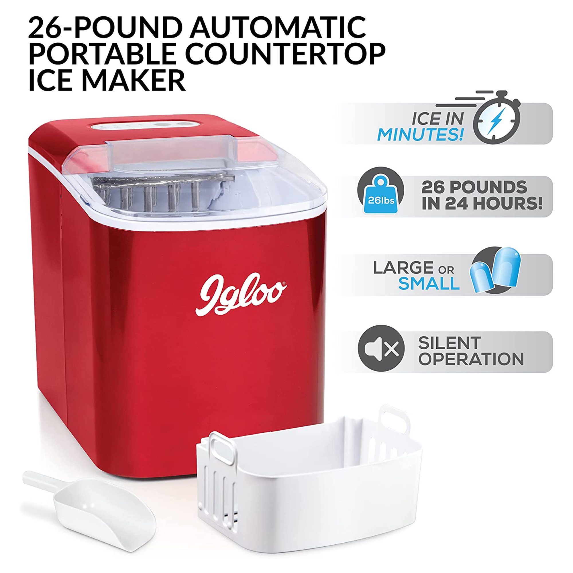 Igloo 26 lb. Countertop Icemaker ICEB26RR, Retro Red - image 2 of 7