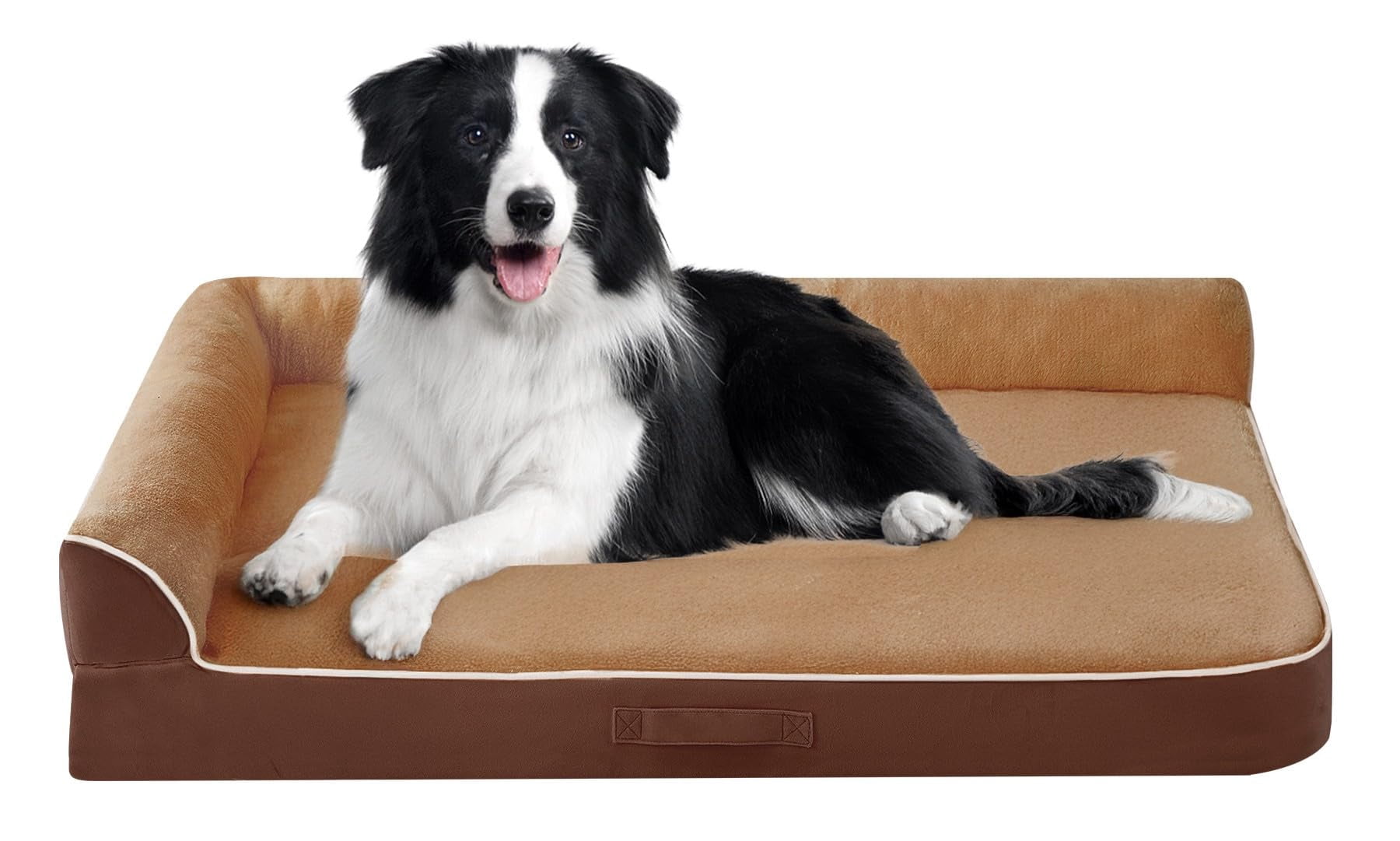 Dog Bed Large Sized Dogs  For Waterproof Pet With Washable Removable Cover L-shaped Couch Portable Handle 36"x27"x6.5" Brown