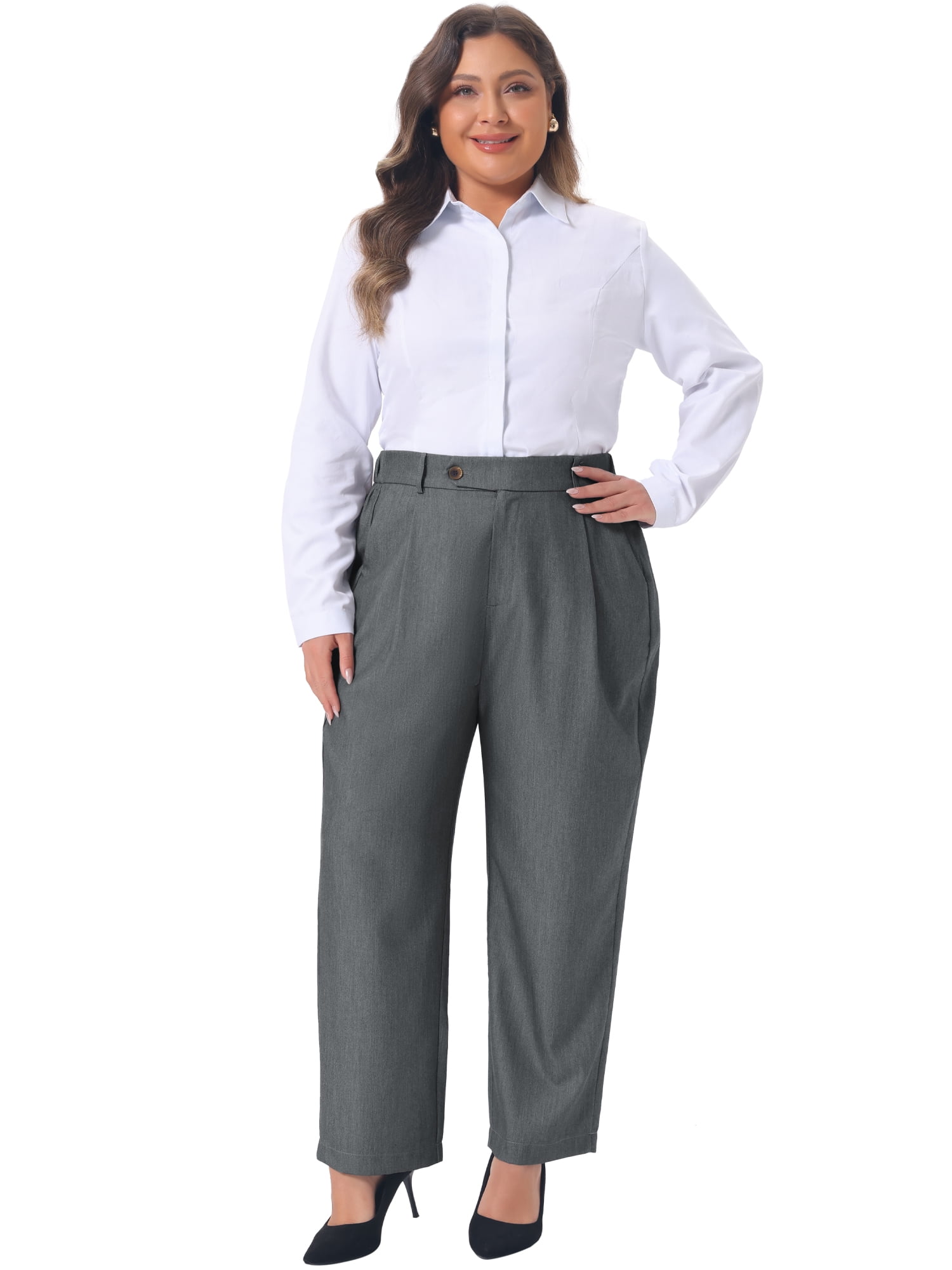 DARING DIVA Women's Plus Summer Elastic High Waisted Long Straight Pants 3X Light Gray