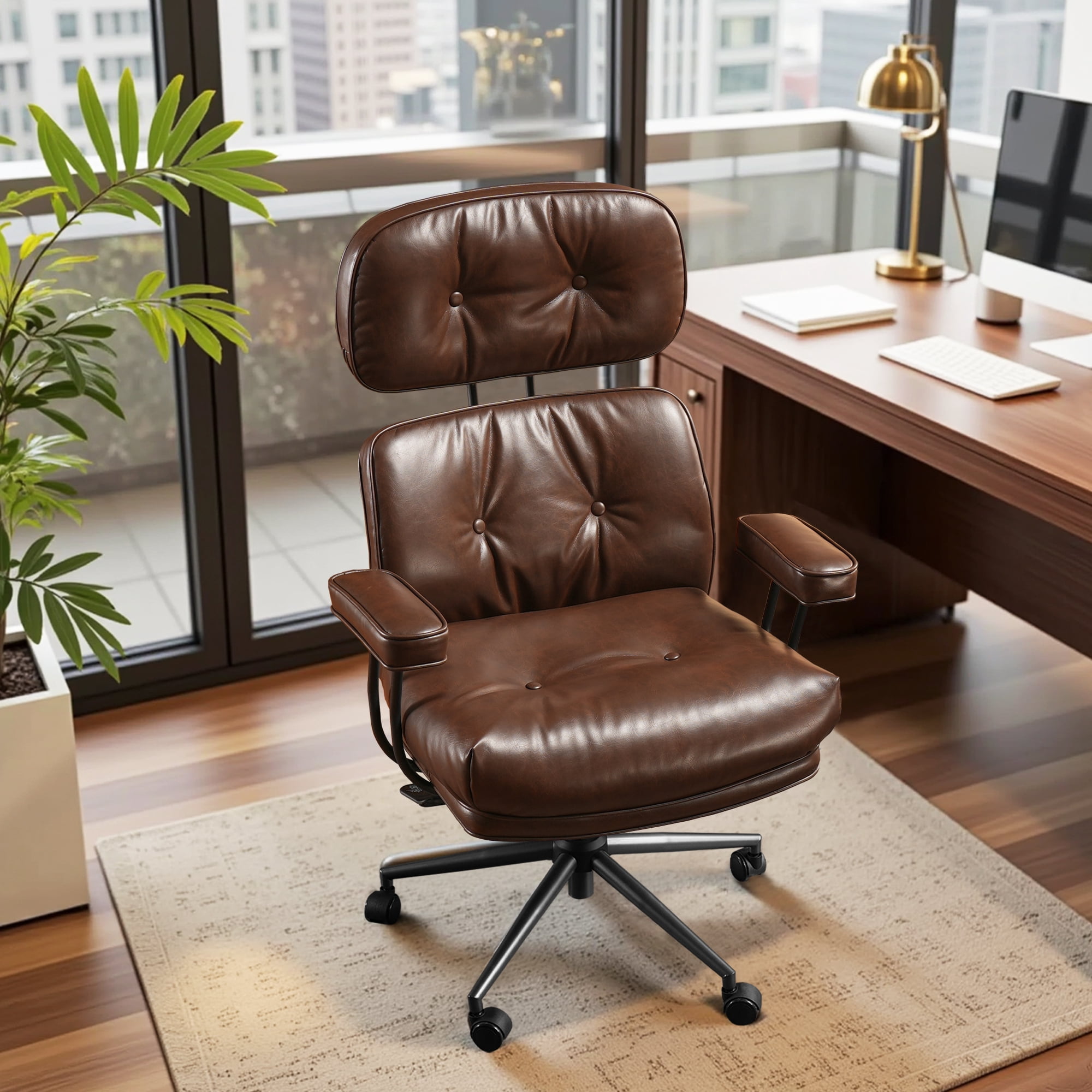 XIZZI Executive Office Chair, Oversized Computer Desk Chair with High Back, Ergonomic Elegant Design, Multi-Layer Memory Foam Cushion, Dark Brown (PU Leather)