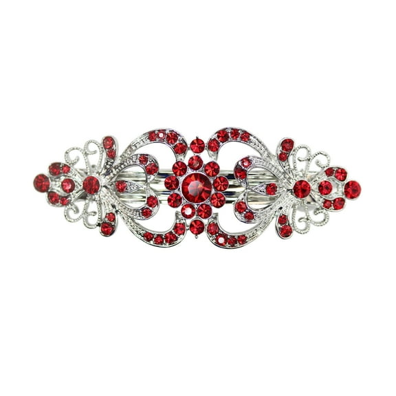 Faship Gorgeous Red Crystal Hearts And Floral Hair Barrette