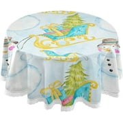 SKYSONIC Christmas Snowman Round Tablecloth 60 Inch Waterproof Stain and Wrinkle Resistant Washable Decorative Table Covers for Kitchen Dining Tabletop Party Outdoor Picnic