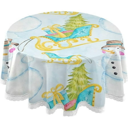 SKYSONIC Christmas Snowman Round Tablecloth 60 Inch Waterproof Stain and Wrinkle Resistant Washable Decorative Table Covers for Kitchen Dining Tabletop Party Outdoor Picnic