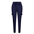 thumbnail image 2 of Women Cargo Pants Solid Color Elastic High Waisted Sweatpant Comfy Trousers Drawstring Lightweight Joggers Pants with Pockets, 2 of 6