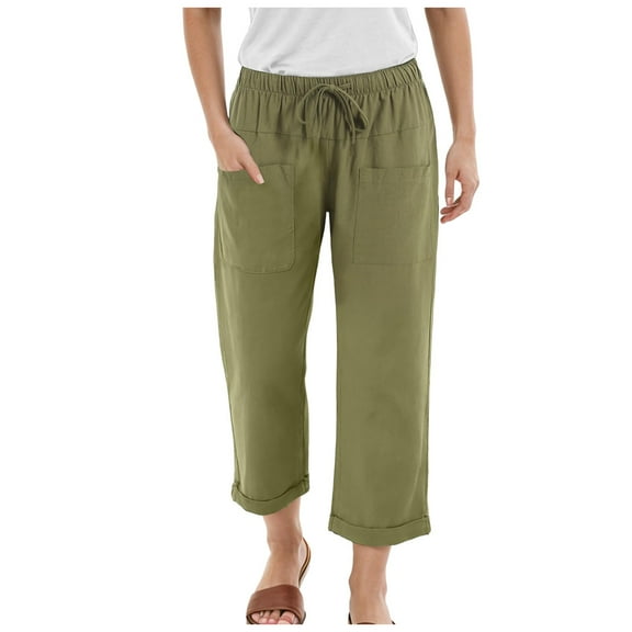GEWSEY Womens Capri Pants Loose Yoga Pants Wide Leg Soft Drawstring Comfy Lounge Pajama Capris Sweatpants with Pockets (Army Green, 3XL)