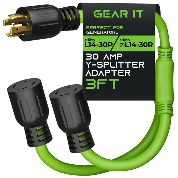 GearIT 30-Amp Generator Splitter Extension Cord, Y Adapter, NEMA L14-30P to (2) L14-30R, 4-Prong 120/250-Volt 7500W, Portable Generators, 3ft