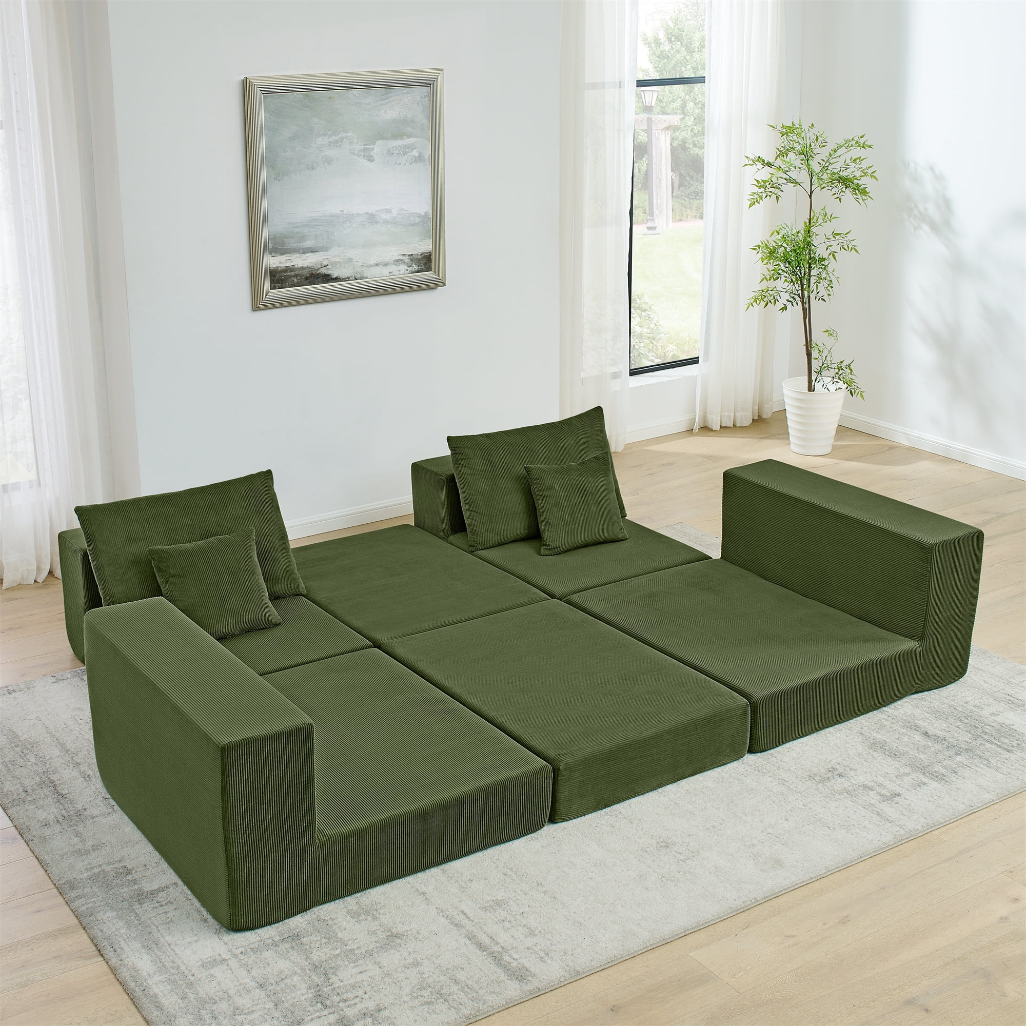 Leumius Modular Sectional Sofa,Cloud Sectional Couch with Deep Seat,Modern Modular L-Shape Sofa Couch with Chaise,Upholstered Boneless Couches for Living Room Bedroom,Green