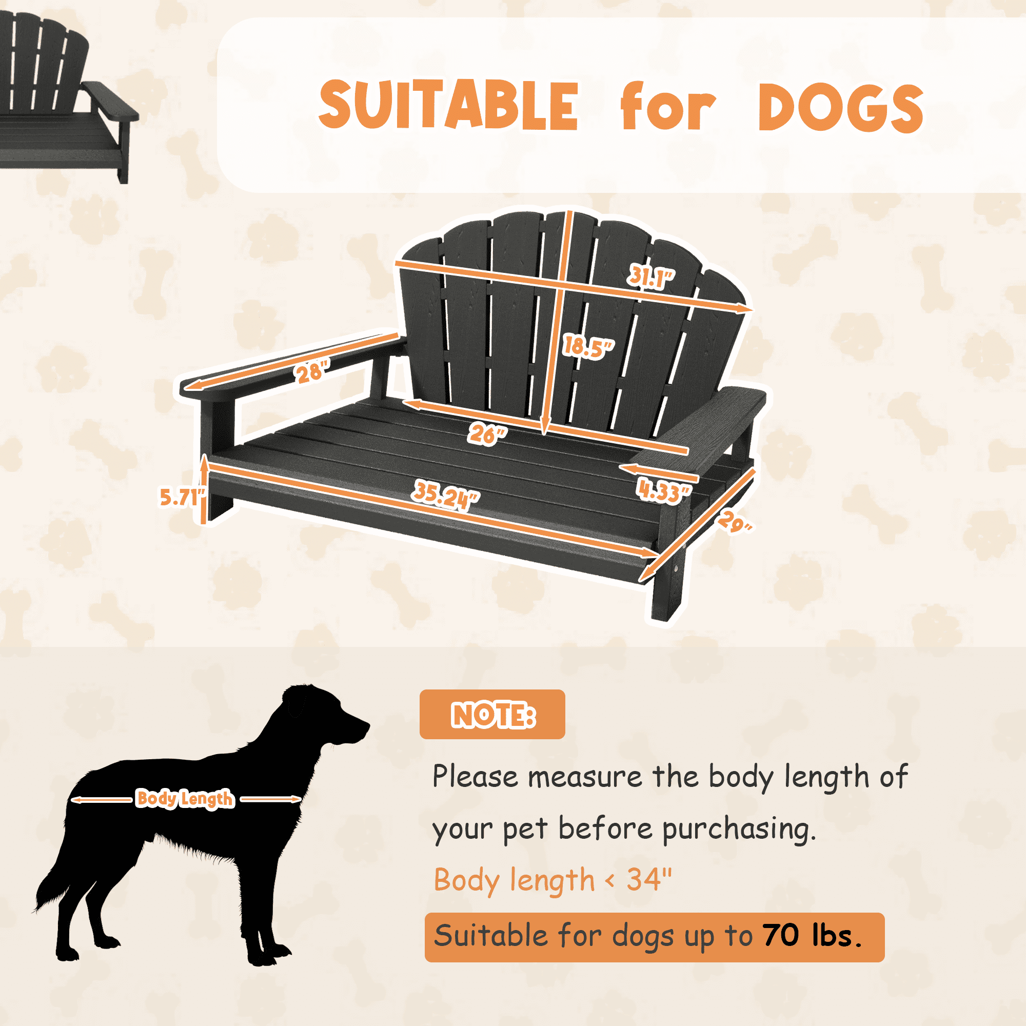 Bifanuo Resin Dog Bed,Waterproof & Washable Dog Bed, Easy to Assemble Indestructible Pet Bed,Suitable for Lliving Room,Bedroom,Patio,Garden,Black
