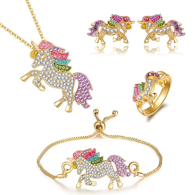 Jewelry Set Fashion Cartoon Charm Necklace Simple Ring Ear Studs Chain Bracelet
