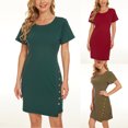 thumbnail image 1 of Gspmoly Robes pour Femmes, Mode Femmes Été Bouton Uni Diamants Robe à Manches Courtes Robes de Soirée pour Femmes Offres des Fêtes, 1 of 5