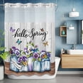 thumbnail image 2 of Hello Spring No Hook Shower Curtain with Snap in Liner Purple Flowers in The Jug Butterfly Farm Wood Grain Waterproof Bathroom Shower Curtain with See Through Top Window for Bathtub 60" x 72", 2 of 9