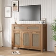thumbnail image 1 of 45" High-Leg Rattan Sideboard Buffet, Boho Farmhouse Credenza with 3 Doors, 2 Drawers and Adjustable Shelves for Multi-Room Storage, 1 of 9