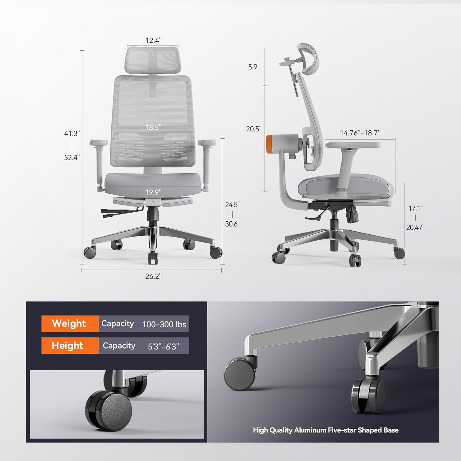 Newtral MagicH-GPro Home Office Chair with Footrest - Ergonomic Chair with Auto-Following Lumbar Support & 5D Headrest, 4D Armrest, Adjustable Seat Depth & Height, 96°-136° Reclines Grey