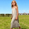thumbnail image 6 of Yeaiivve Teen Girls Backless Cami Dress Open Back Sleeveless Lounge Dresses 2026 Summer Casual Loose Spaghetti Strap Sundress Beige,5 Years, 6 of 7
