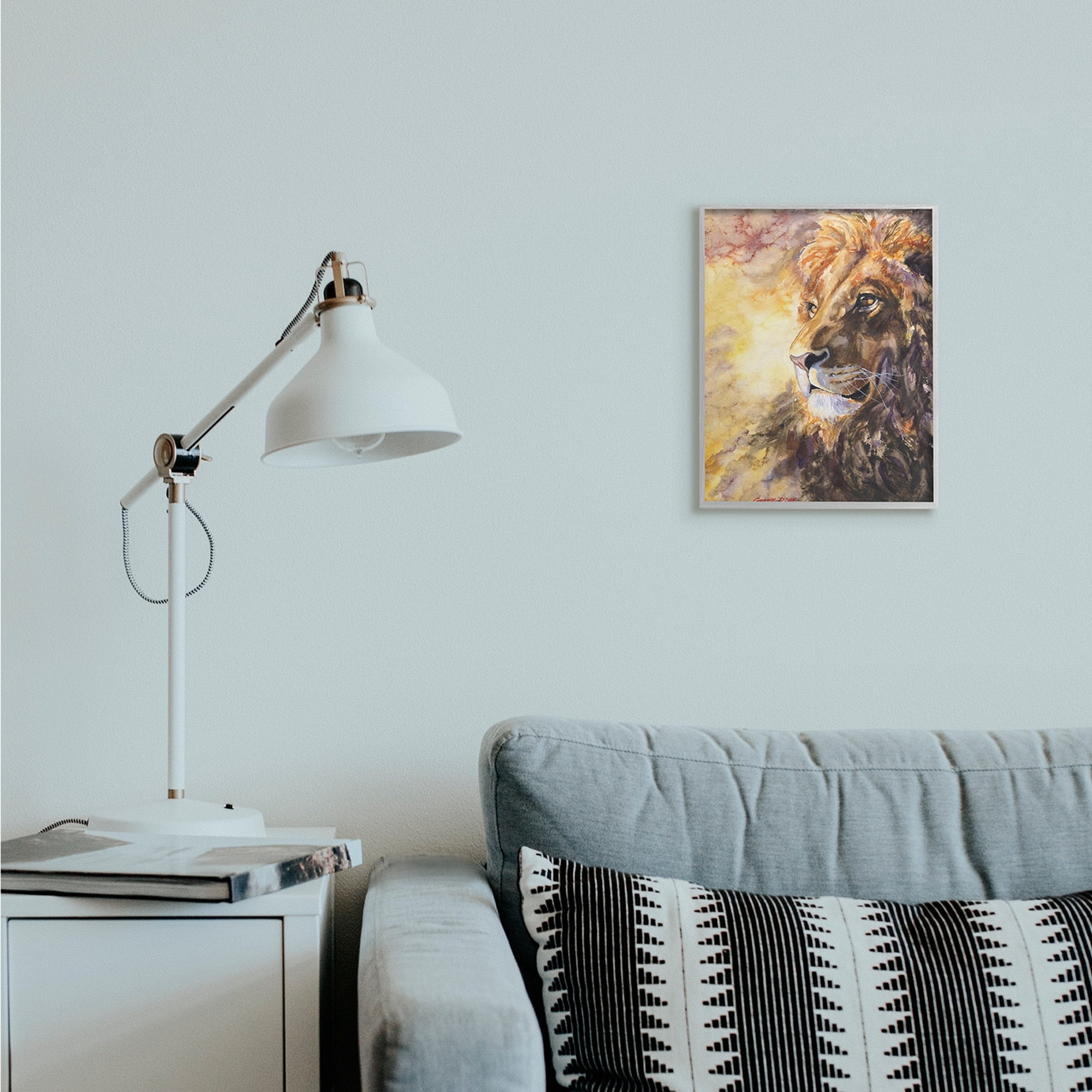 Stupell Industries Regal Lion Mane Safari Animal King Portrait Grey Framed, 11 x 14, Design by George Dyachenko
