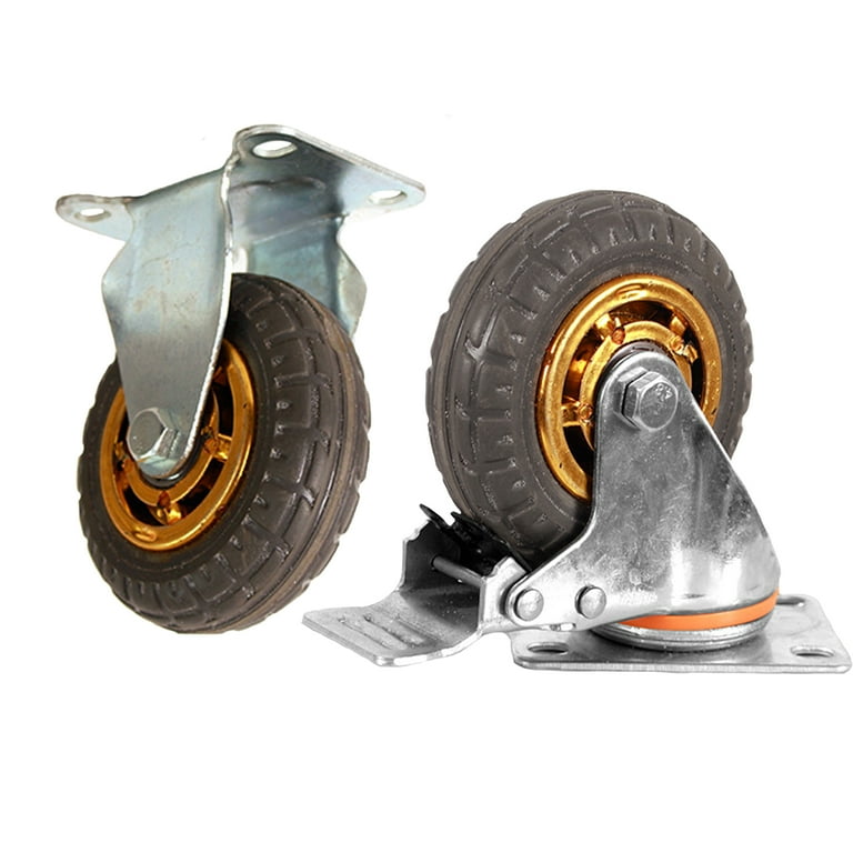 Set Of 4 Heavy Duty Swivel Casters - 4 Inch Solid Rubber Wheels With Brakes For Carts & Workbenches