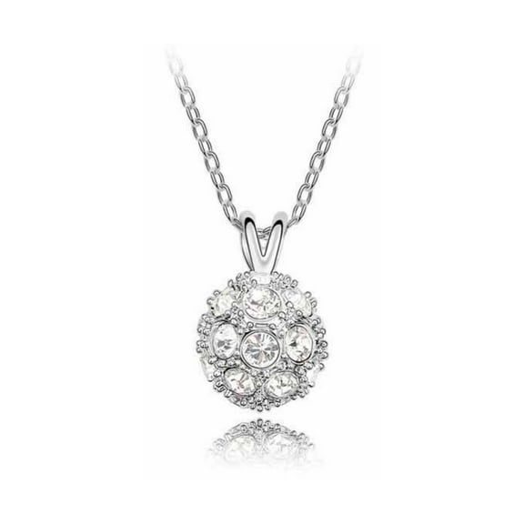 KATGI Fashion Sparkling Crystal Ball Pendant Necklace in White