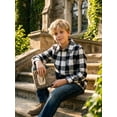 thumbnail image 6 of PureChapter Boys Button Down Shirt Plaid Long Sleeve Shirt with Letter Embroidery, Casual Boys Shirts for 7-15 Years, 6 of 8