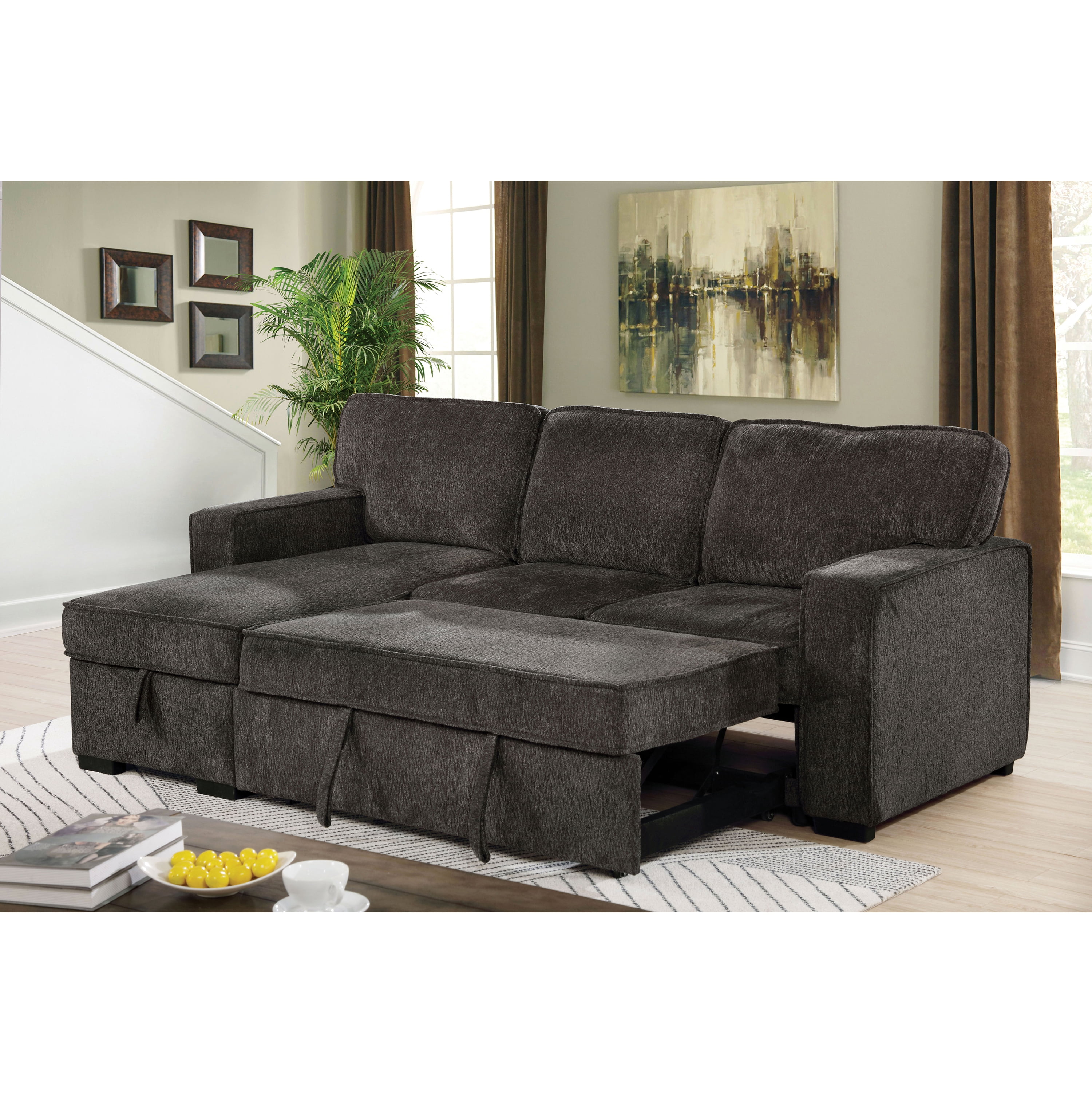 Furniture of America Tufted Chenille Chris Sectional, Dark Gray