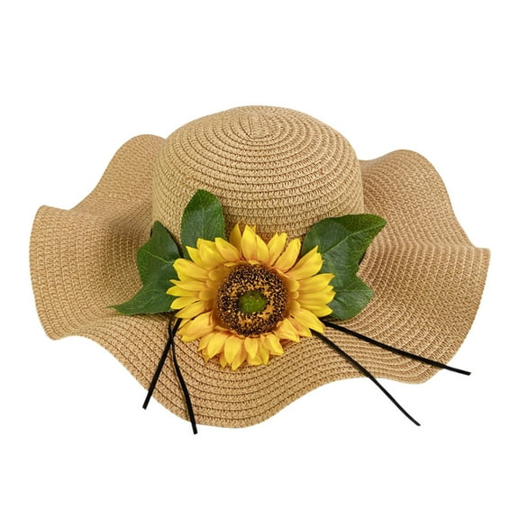 Prolriy Sun Hats for Women Summer Beach Hat Beach Big Brim Sun Sunflower Versatile Sandal Hat Beach Hats for Women Coffee