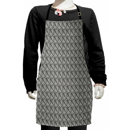 

Abstract Kids Apron Slanted Art Deco Inspired Pattern of Striped Leafy in Monochrome Style Boys Girls Apron Bib with Adjustable Ties for Cooking Baking Painting Dark Grey White by Ambesonne