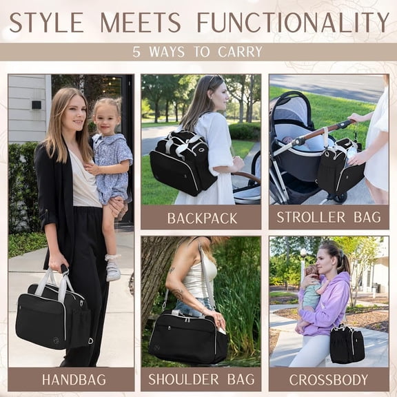 Mellories 4 in 1 Convertible Diaper Bag Tote For Baby Boys and Girls - Converts Into Diaper Backpack, Baby Tote, Stroller Bag and Crossbody Diaper Bag - Black Baby Travel Bag - Gift for Mom