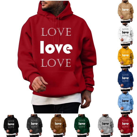 YOIAVAIOY Couple Hoodie Sweatshirt for Valentine Love Heart Graphic Hoodies Long Sleeve Sweatshirts Lovers Gift Pullover Top Blue XXL