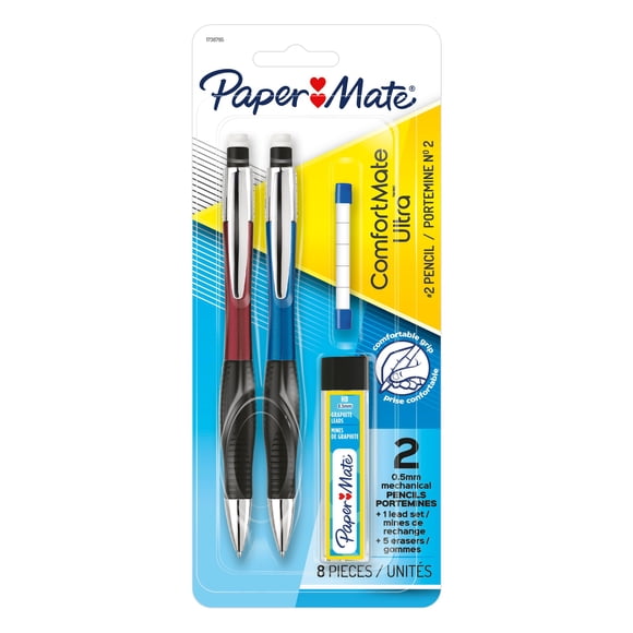 Ensemble de portemines Comfort Mate Ultra de Paper Mate, 0,5 mm, mine HB n° 2, couleurs assorties, paquet de 4
