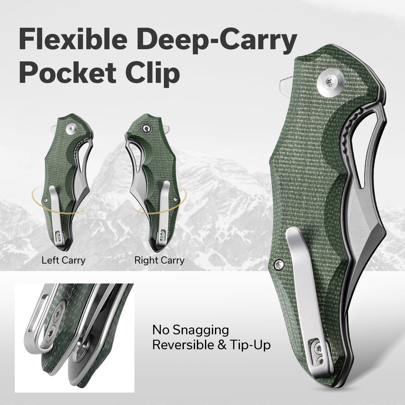 CIVIVI Knives Chiro Liner Lock Green Canvas Micarta Satin 14C28N Stainless Steel Pocket Knife C23046-2