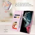thumbnail image 6 of Popular Glittery Flower PU Flip Phone case with Wallet for Samsung Galaxy S10 S9 S8 Plus 4G Protective Cover Fashion Glamorous Multi-Functional Bumper(Flower C,S10 Plus), 6 of 8