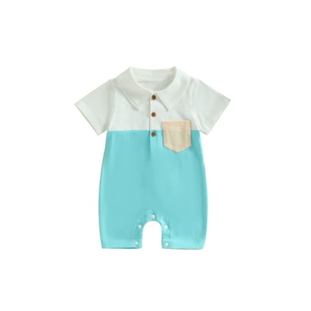 

Wassery Baby Boys Summer Jumpsuit Casual Contrast Color Short Sleeve Romper with Breast Pocket for Newborn Infant 0-18M