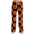 thumbnail image 6 of Halloween Costumes Pajama Pants Women Elastic Waist Halloween Cute Ghost Printed Loose Cotton Plus Size Sleep Pants Orange 3XL, 6 of 6