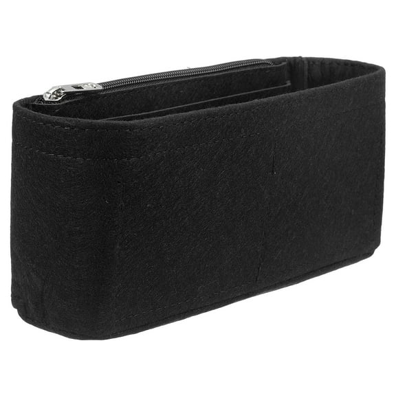 Purse Organizer Insert, Felt Handbag Shaper with Zipper, 9.5"x2.4"x4.3", Black